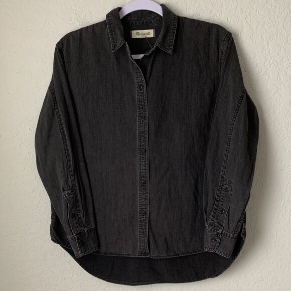 MADEWELL Charcoal Black Faded Look Long Sleeve Button Up Women’s Shirt Size S - Picture 1 of 8